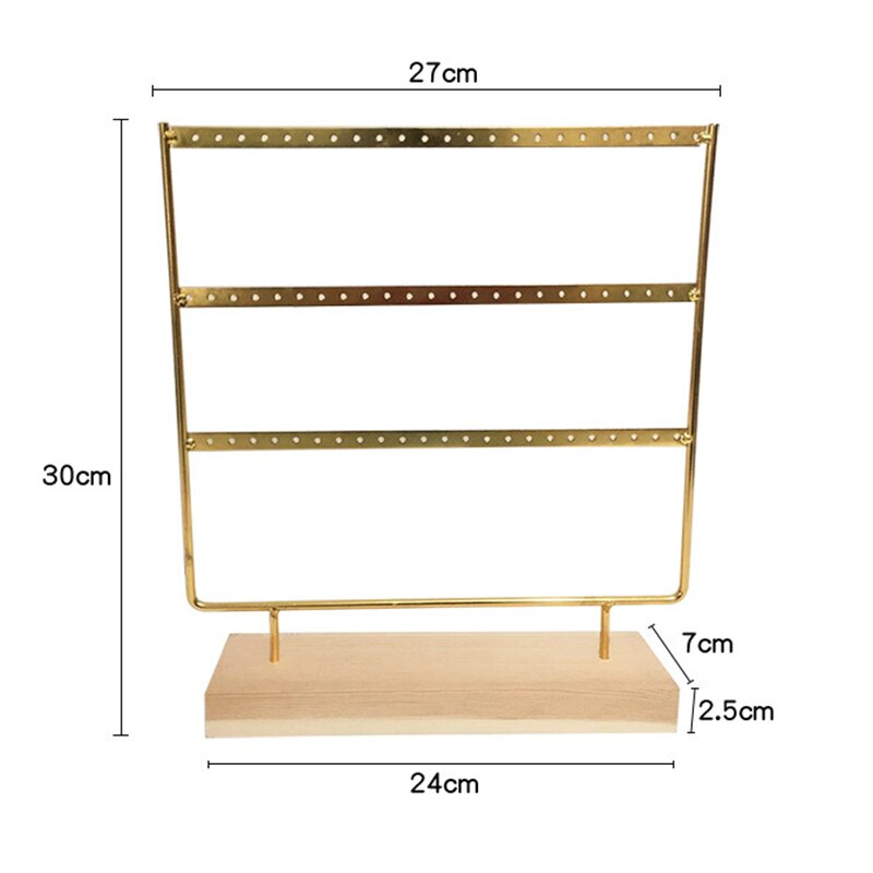 Metal Earring Display Stand 69 Holes Earrings Ring Necklace Jewelry Organizer Earrings Showing Shelf Holder Rack With Woode Base - Provence Home Living Store