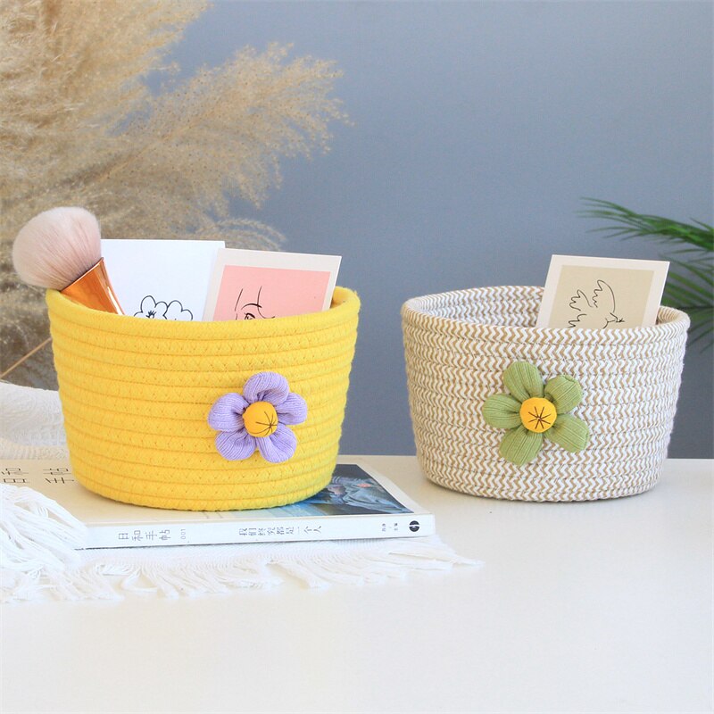 INS Flower Cotton Rope Storage Baskets Woven Desktop Sundries Kids Toys Organizer Box Baby Dirty Clothes Laundry Basket Hamper - Provence Home Living Store