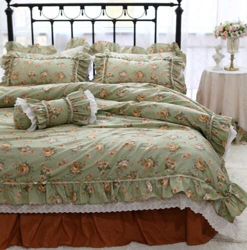 Luxury French design bedding set Floral Retro American Countryside Ruffle Lace King size bedding sets Cotton Bed duvet cover Set - Provence Home Living Store