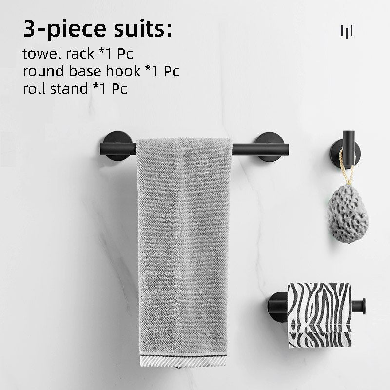 Bathroom Accessories Set Single Towel Bar Robe Hook Toilet Paper Holder Black Bathroom Hardware Set - Provence Home Living Store