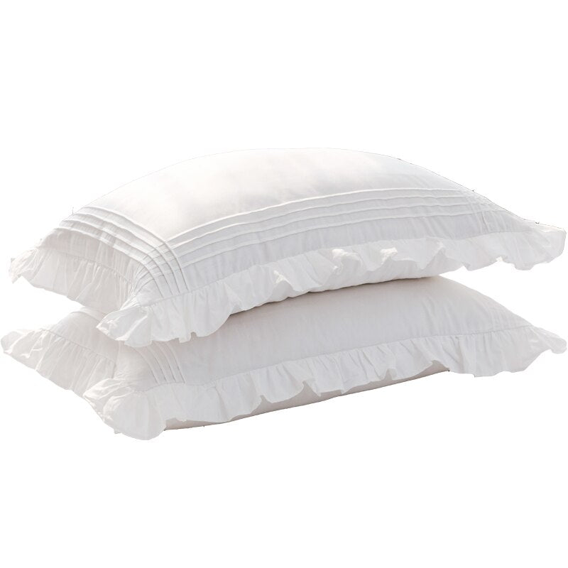 2pcs Super Sale White pillowcase 100% cotton pillow case Home bedding pillows cover pinched ruffle design princess pillowcases - Provence Home Living Store