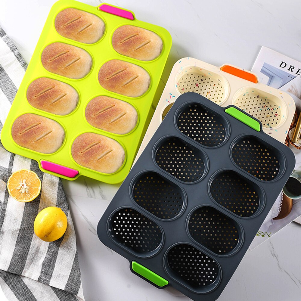 8 Hole Non-Stick Silicone Cake Mold French Bread Mould Heat Resistant Burger Muffin Pan Tray Cupcake Kitchen DIY Cake Tools - Provence Home Living Store