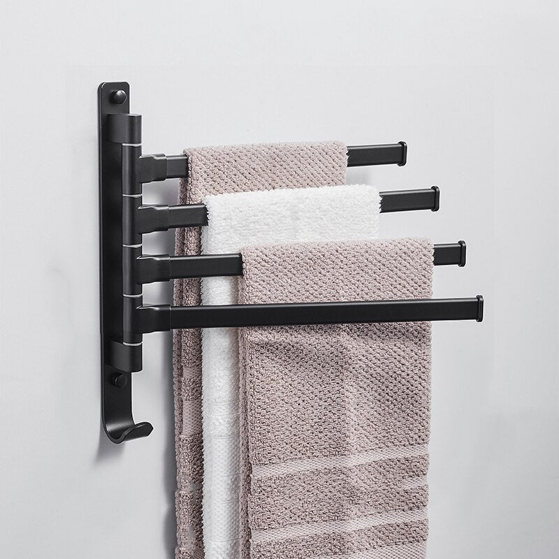 Black Bathroom 2/3/4/5 Arms Swivel Towel Bar Space Saving Swinging Towel Rack Wall Mounted Towel Holder with Hooks - Provence Home Living Store