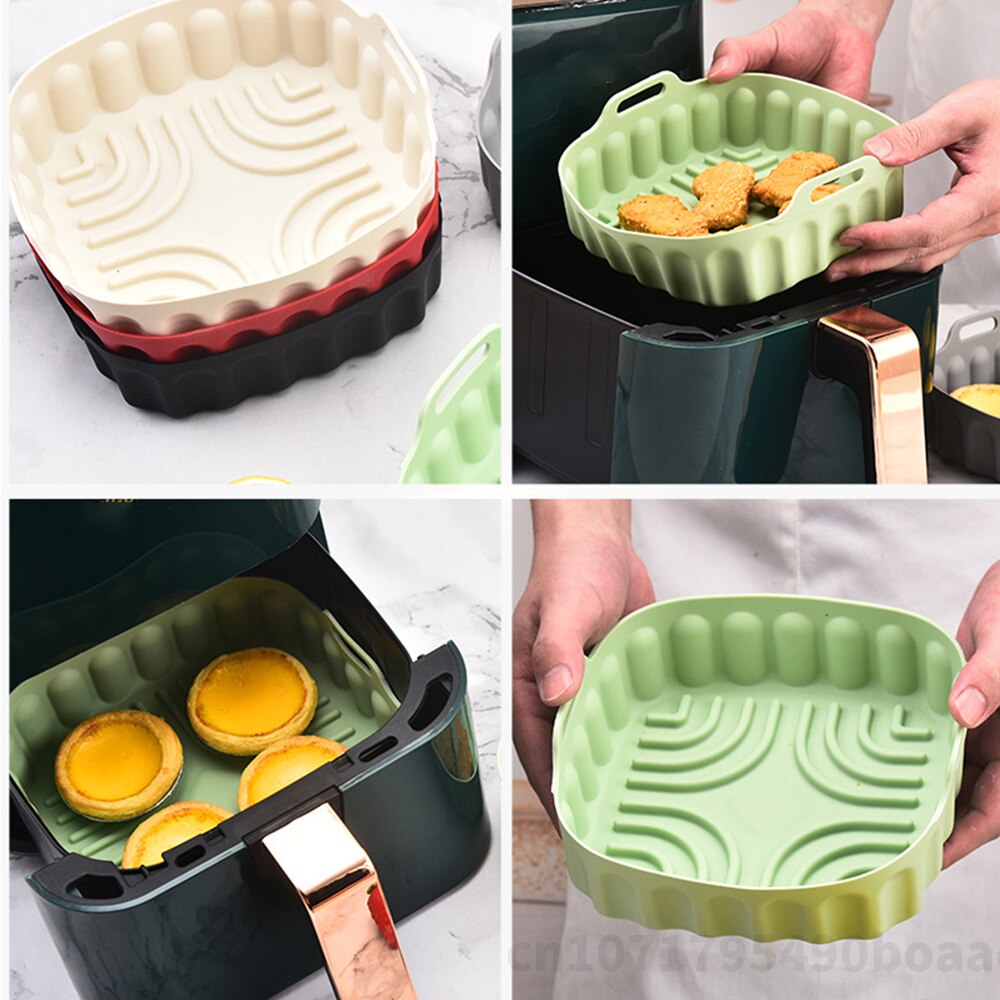 Square Air Fryer Silicone Basket Reusable Baking Tray Pizza Fried Chicken Plate Grill Pan Mat Kitchen Airfryer Accessories - Provence Home Living Store