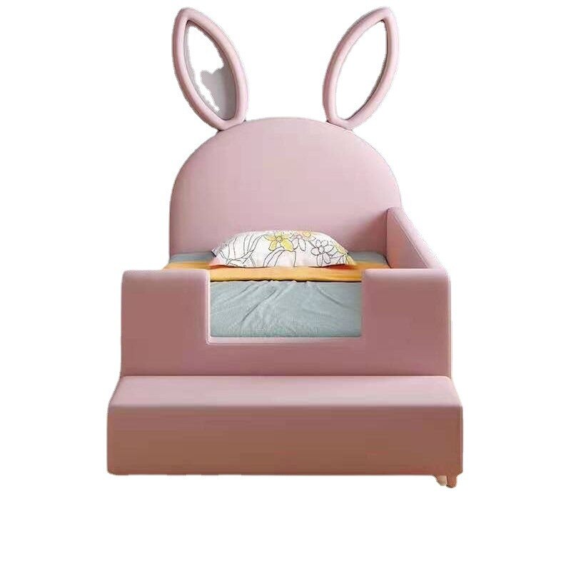 Little Rabbit Children&#39;s Bed Solid Wood Splice Bed with Wide Edge Bed Room Bed Princess Bed with Guardrail Single Bed - Provence Home Living Store