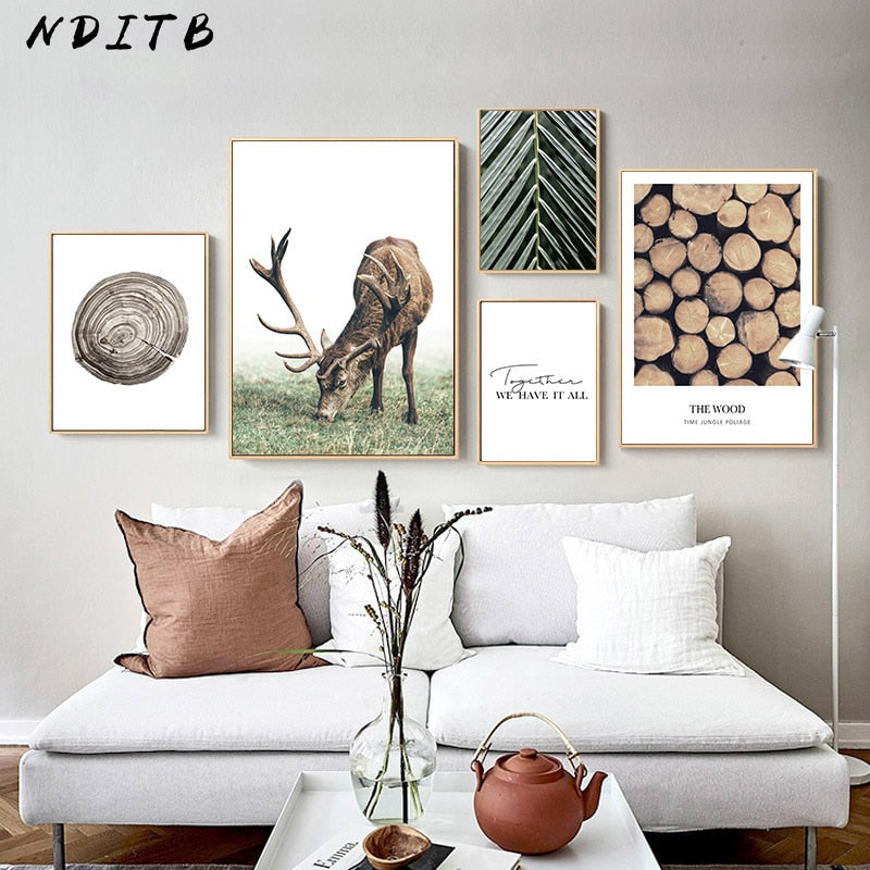 Scandinavian Poster Nordic Style Deer Wood Wall Art Canvas - Provence Home Living Store