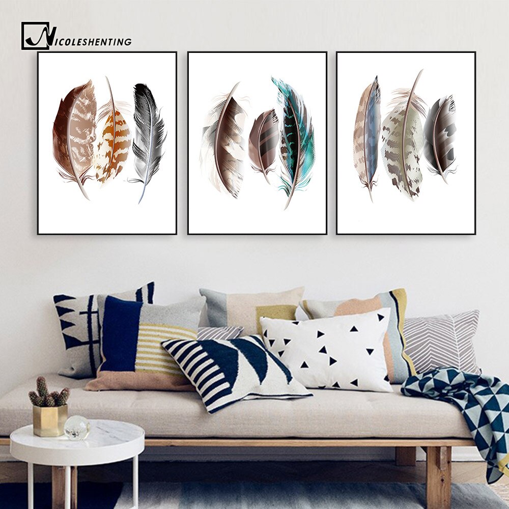 Watercolor Feathers Abstract Poster Canvas - Provence Home Living Store