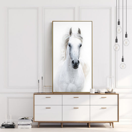 Nordic Style White Horse Canvas White Poster Print Modern Wall Art Pictures - Provence Home Living Store