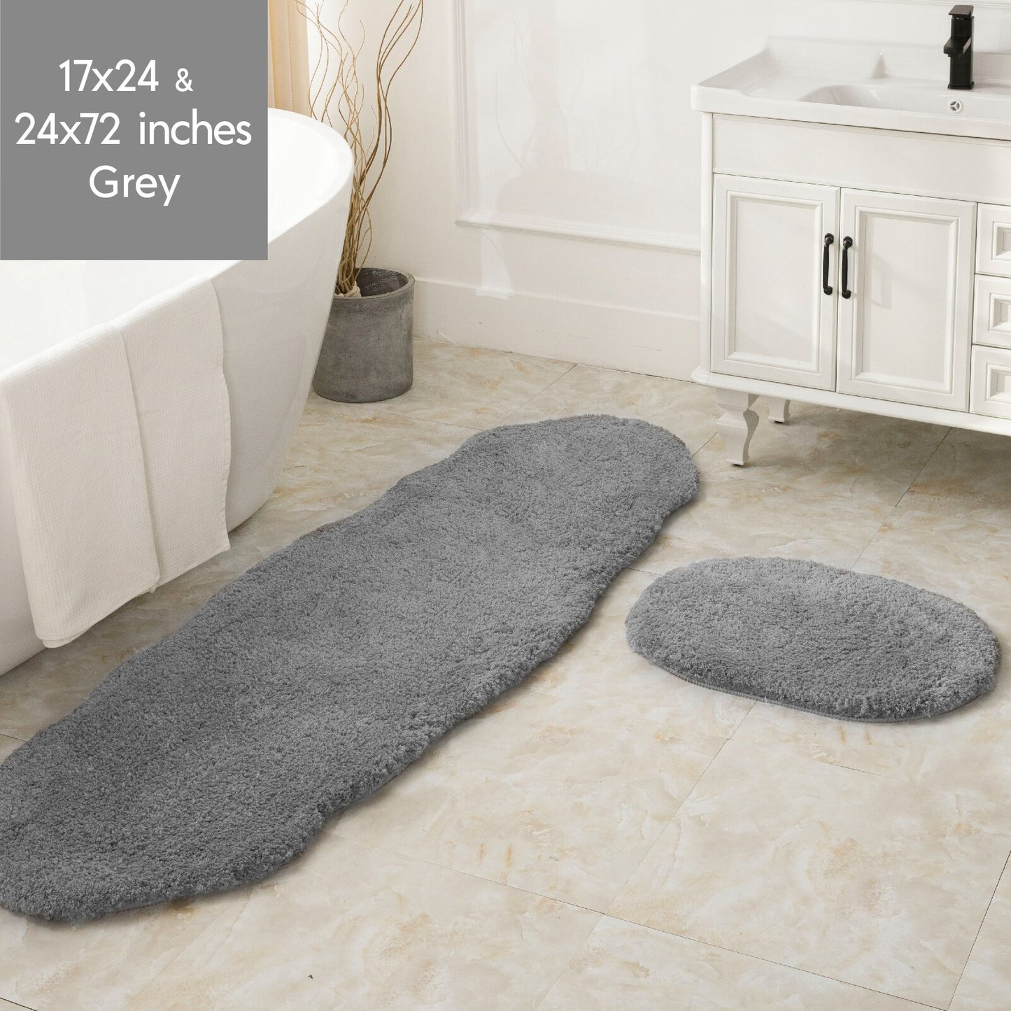 Ashler Bathroom Rug Non Slip Microfiber Bath Area Rugs, 2 Sets Water Absorbing Mat Ultra Soft Shower Rugs, Plush Runner Machine - Provence Home Living Store