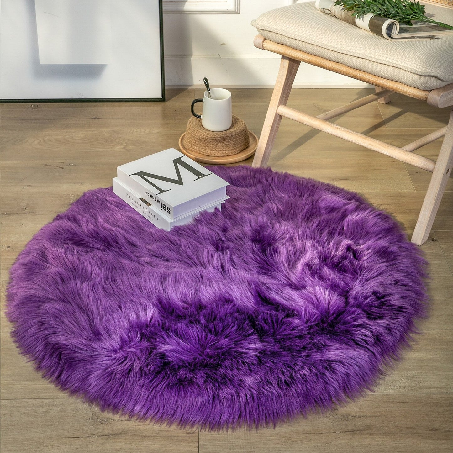 Ashler HOME DECO Ultra Soft Round Shaped Faux Sheepskin Fur Rug White Fluffy Area Shag Rug Carpets for Bedroom Living Room - Provence Home Living Store