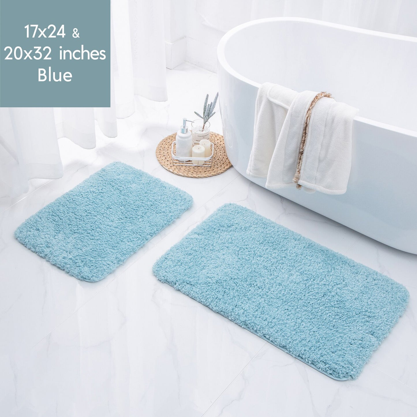 Ashler Bathroom Rug Non Slip Microfiber Bath Area Rugs, 2 Sets Water Absorbing Mat Ultra Soft Shower Rugs, Plush Runner Machine - Provence Home Living Store