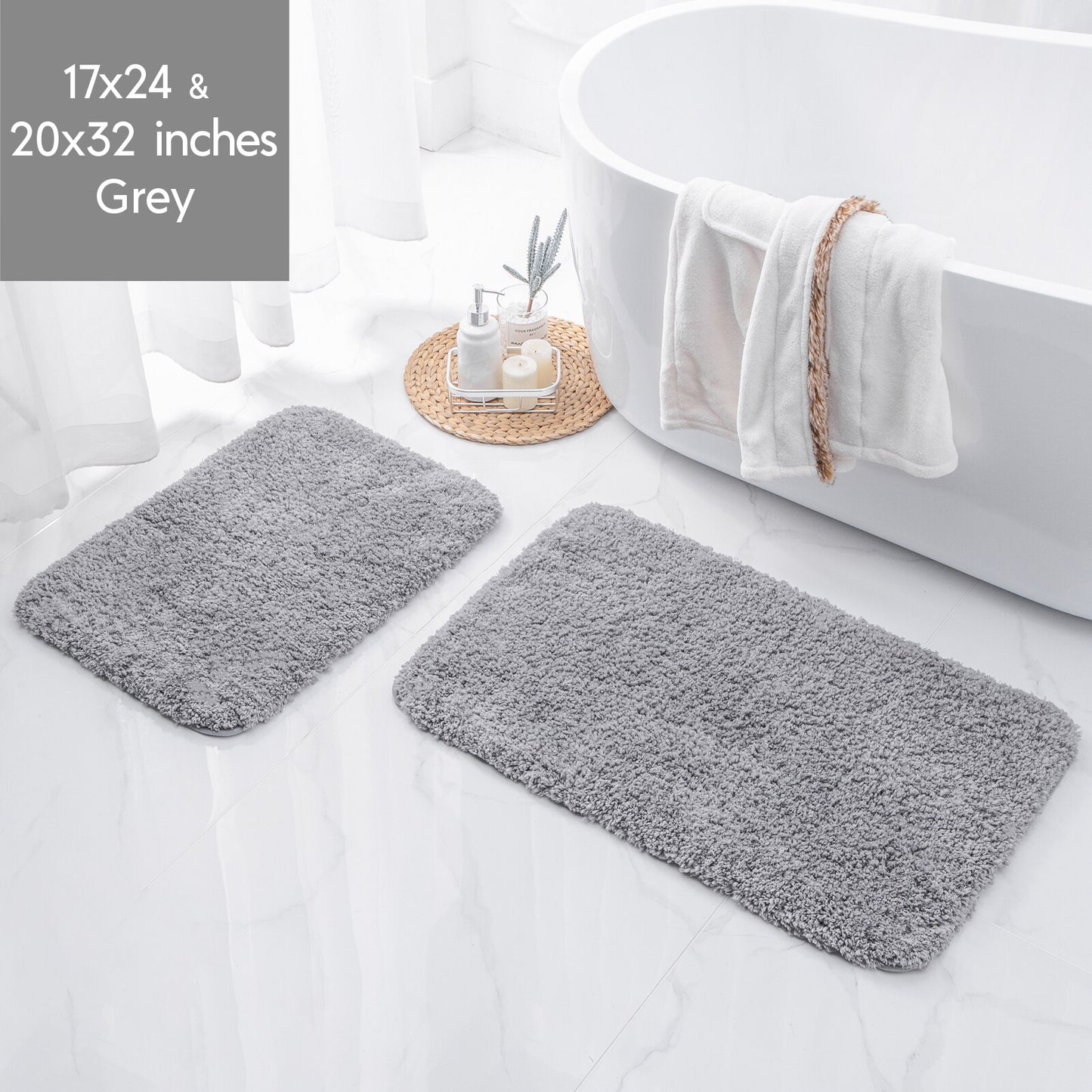 Ashler Bathroom Rug Non Slip Microfiber Bath Area Rugs, 2 Sets Water Absorbing Mat Ultra Soft Shower Rugs, Plush Runner Machine - Provence Home Living Store