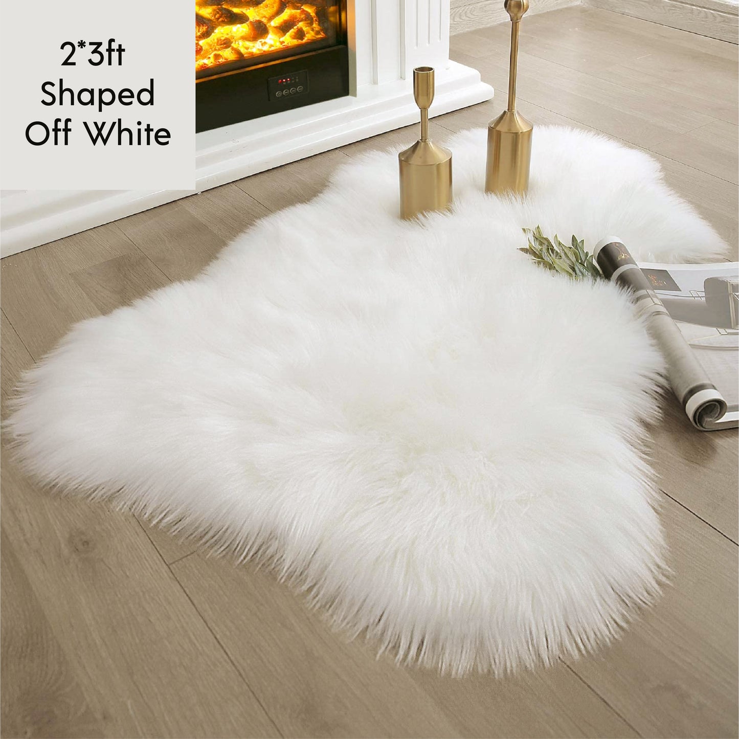 Ashler HOME DECO Ultra Soft Shaped Faux Sheepskin Fur Rug White Fluffy Area Rug Shag Rug Carpets for Bedroom Living Room - Provence Home Living Store