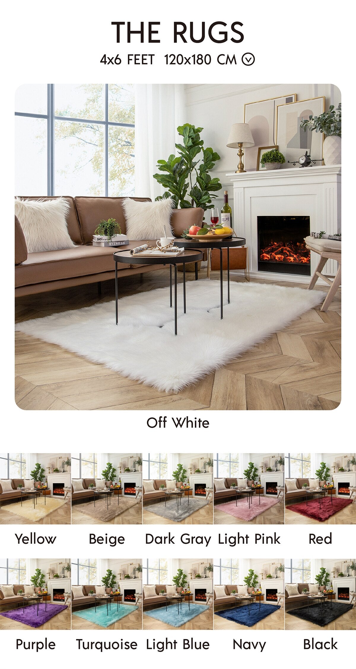 Ashler HOME DECO Ultra Soft Large Rectangle Faux Sheepskin Fur Rug White Fluffy Area Shag Rug Carpets for Bedroom Living Room - Provence Home Living Store