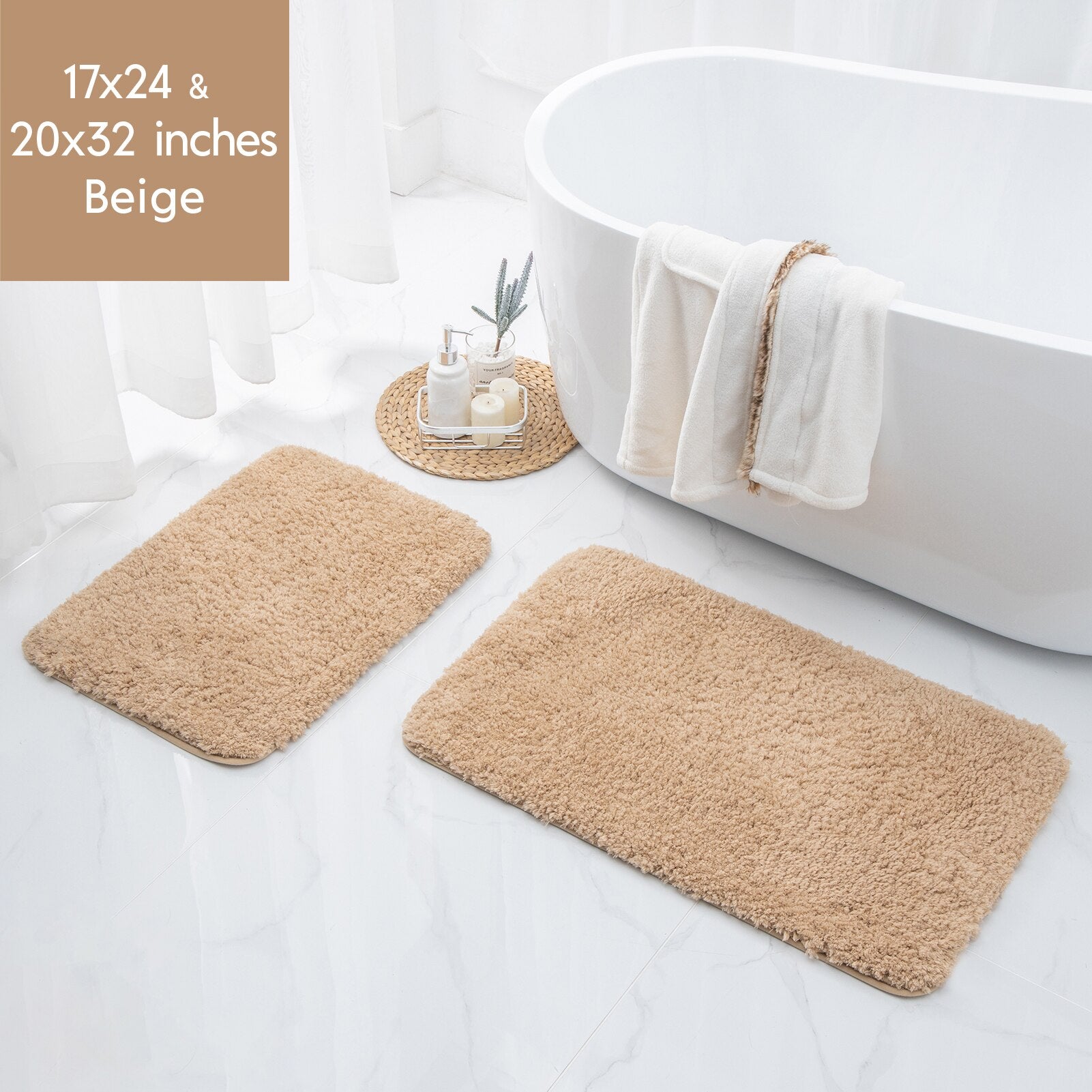 Ashler Bathroom Rug Non Slip Microfiber Bath Area Rugs, 2 Sets Water Absorbing Mat Ultra Soft Shower Rugs, Plush Runner Machine - Provence Home Living Store