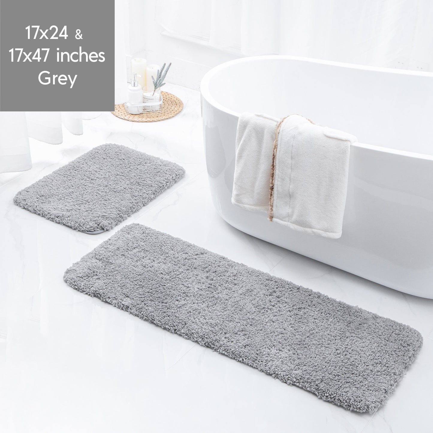 Ashler Bathroom Rug Non Slip Microfiber Bath Area Rugs, 2 Sets Water Absorbing Mat Ultra Soft Shower Rugs, Plush Runner Machine - Provence Home Living Store