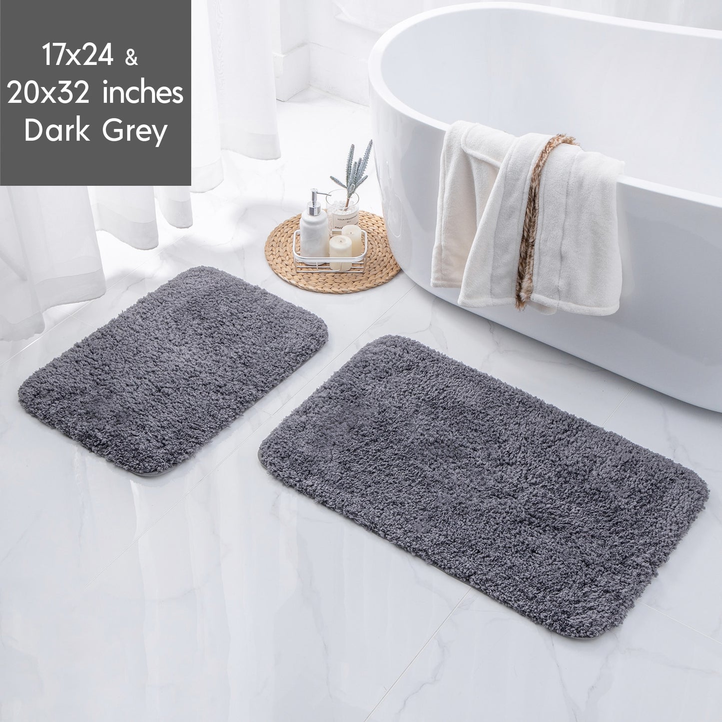 Ashler Bathroom Rug Non Slip Microfiber Bath Area Rugs, 2 Sets Water Absorbing Mat Ultra Soft Shower Rugs, Plush Runner Machine - Provence Home Living Store