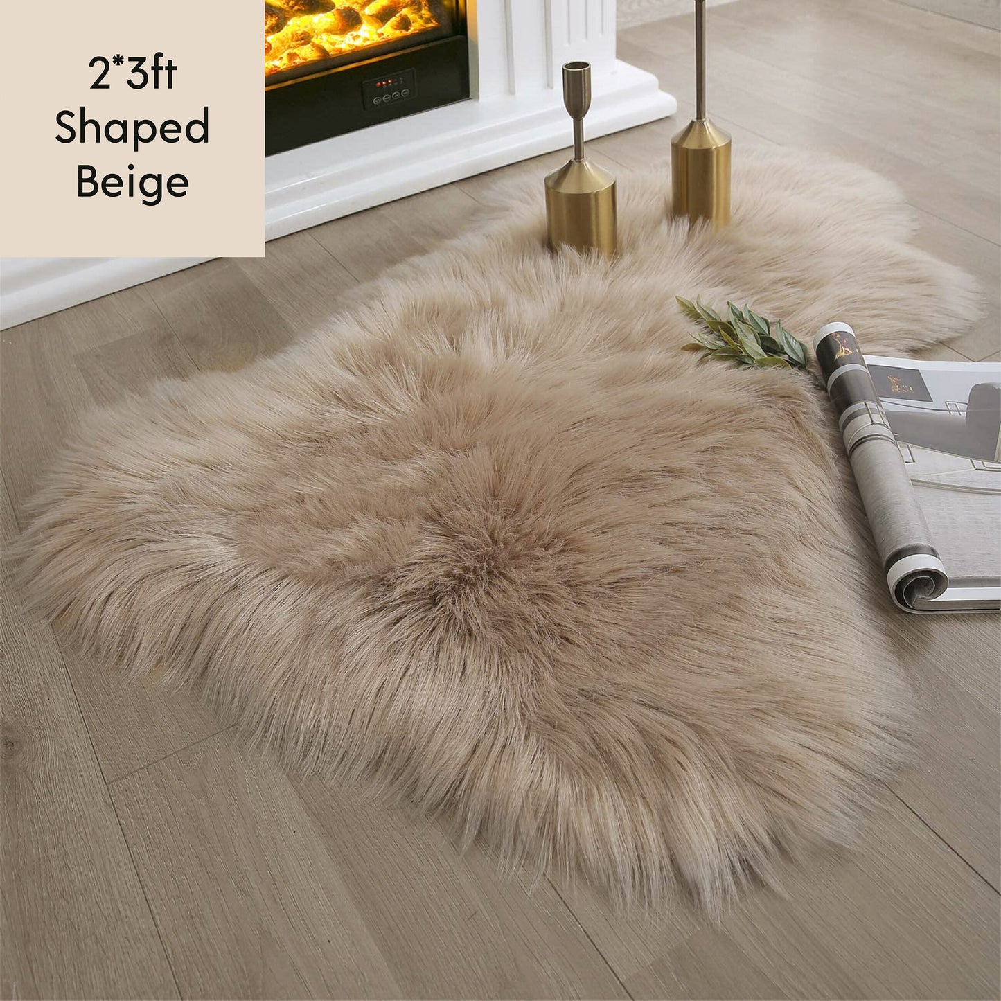 Ashler HOME DECO Ultra Soft Shaped Faux Sheepskin Fur Rug White Fluffy Area Rug Shag Rug Carpets for Bedroom Living Room - Provence Home Living Store