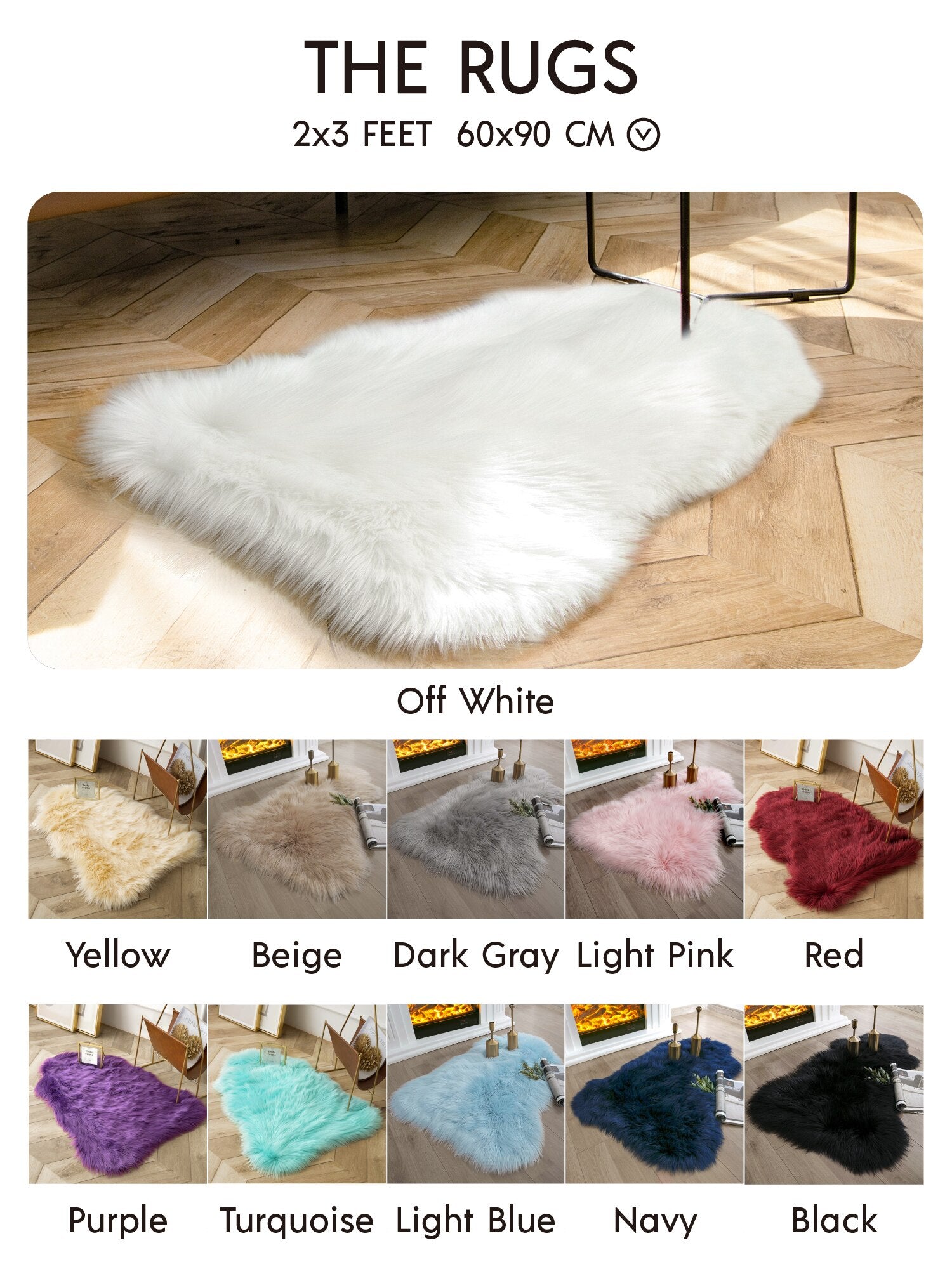 Ashler HOME DECO Ultra Soft Shaped Faux Sheepskin Fur Rug White Fluffy Area Rug Shag Rug Carpets for Bedroom Living Room - Provence Home Living Store