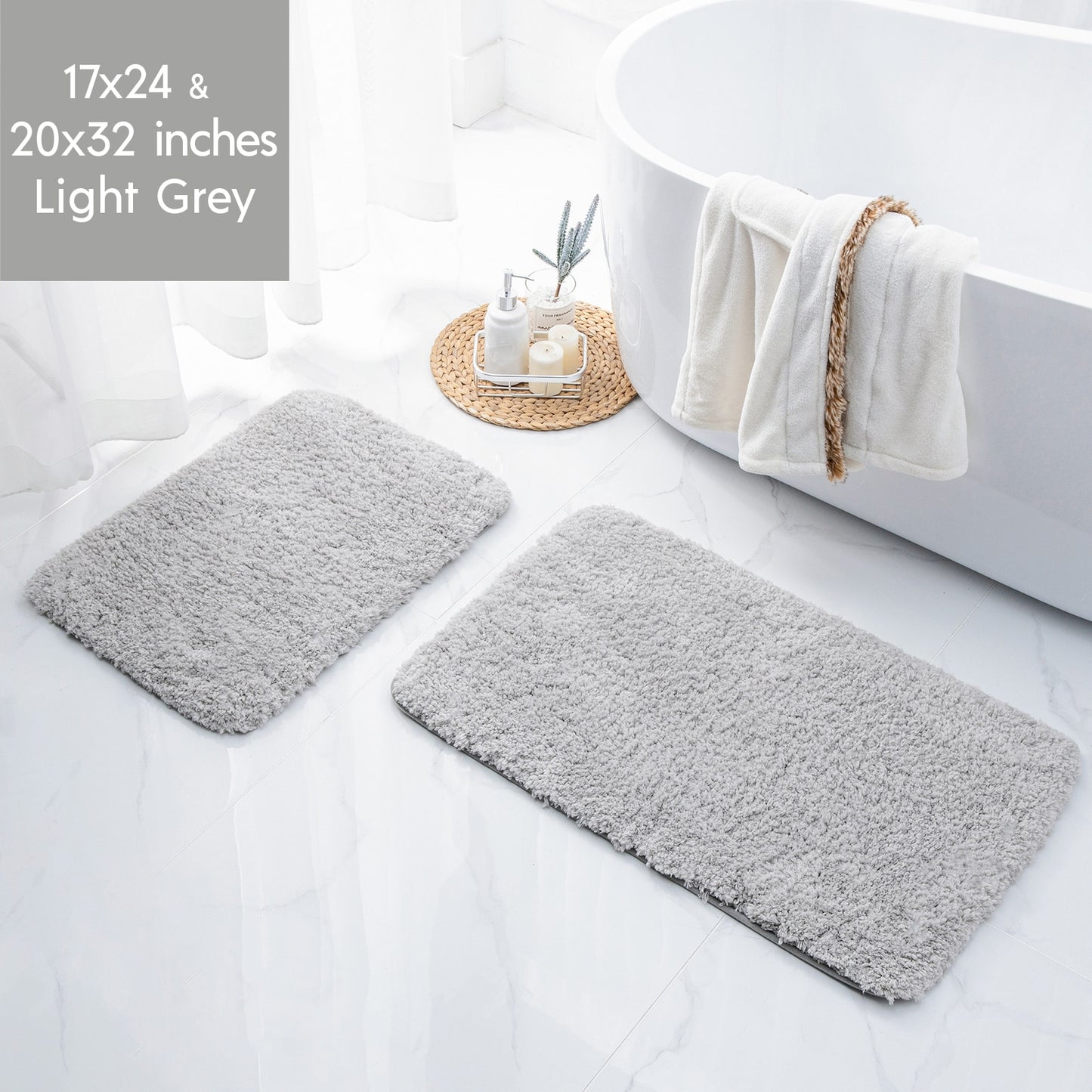 Ashler Bathroom Rug Non Slip Microfiber Bath Area Rugs, 2 Sets Water Absorbing Mat Ultra Soft Shower Rugs, Plush Runner Machine - Provence Home Living Store