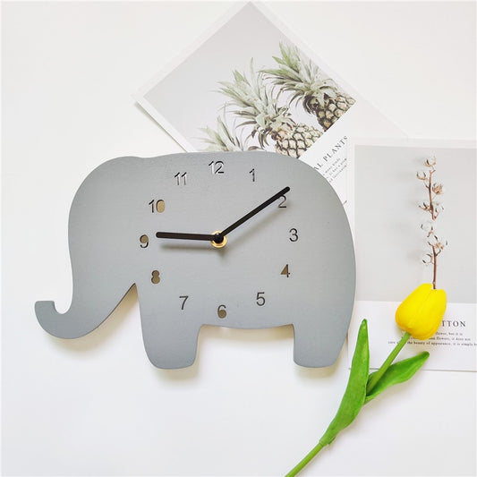 INS Nordic Wooden Elephant Polar Bear Wall Clock Baby Kids Room Decoration Furnitures Wood Mute Clocks Nursery Decor Photo Props - Provence Home Living Store