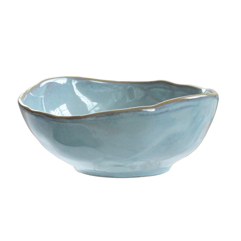 Nordic Creative Ceramic Tableware Irregular Fruit Salad Bowl Hotel Restaurant Western Food Plate Sea Blue Ceramic Dinner Set - Provence Home Living Store