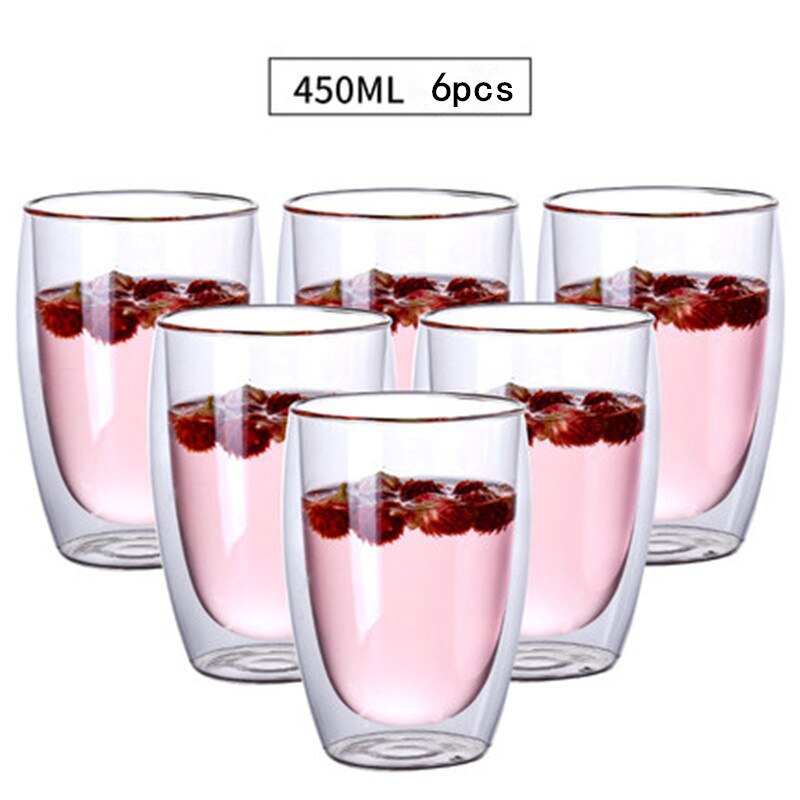 6Pcs Double Layers Wall Glass Insulated Milk Coffee Mug Cup Heat Resistant Healthy Drink Tea Mugs Transparent Drinkware - Provence Home Living Store