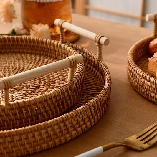 Food Storage Platters Plate Rattan Handwoven Round High Wall Severing Tray Bread Fruit Food Storage Platters Plate - Provence Home Living Store