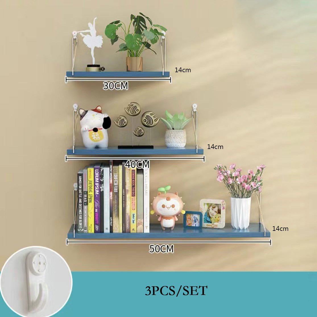 3PCS Wooden Wall Hanging Shelves Living Room Decor Display Stand Flower Pot Bookcase Holder Rack Bathroom Kitchen Storage Shelf - Provence Home Living Store