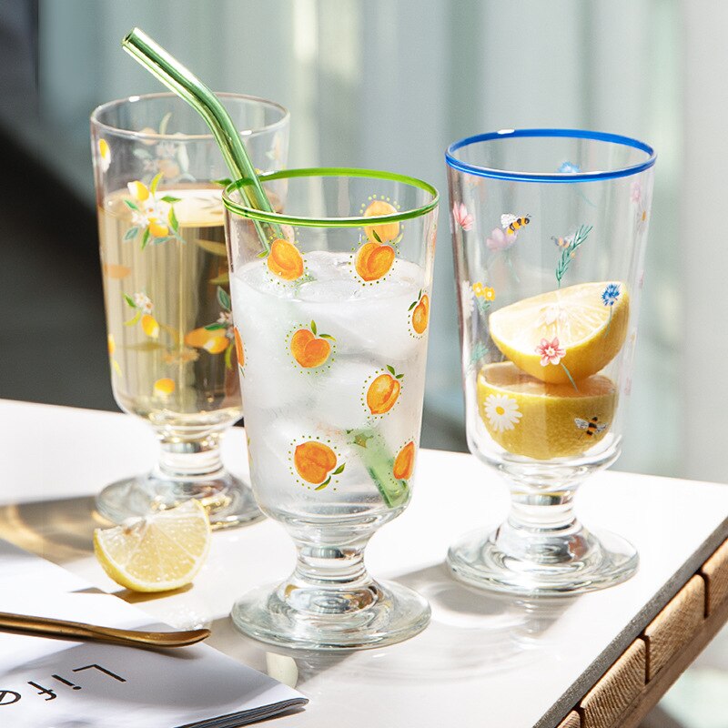 Clear Bar Drinking Goblet Korean Phnom Penh Cute Printed Glass Cup French Romantic Shorty Ice Cream Cup Dessert Mojito Wine Cup - Provence Home Living Store