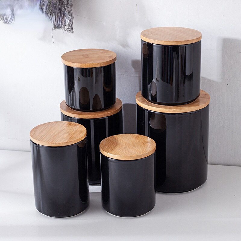 Creative Wooden Lid Ceramic Sealed Jar Kitchen Food Storage Bottle Moisture-proof Tea Candy Jar Bottle Container Home Decoration - Provence Home Living Store