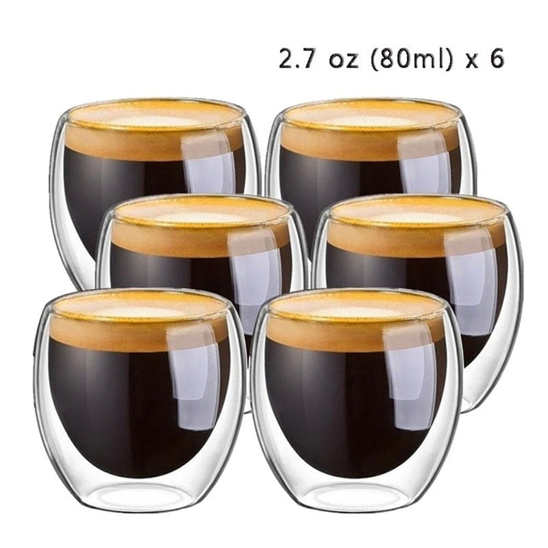 6Pcs Double Layers Wall Glass Insulated Milk Coffee Mug Cup Heat Resistant Healthy Drink Tea Mugs Transparent Drinkware - Provence Home Living Store