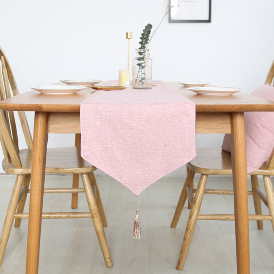 Solid Colour Linen Cotton Double-Layer Table Runner Event Party Supplies Fabric Decor Placemat for Holiday Wedding Christmas - Provence Home Living Store