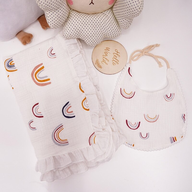 XXFE 2 Pcs Infants Muslin Swaddle Wrap Feeding Drool Bib Set Baby Receiving Blanket - Provence Home Living Store