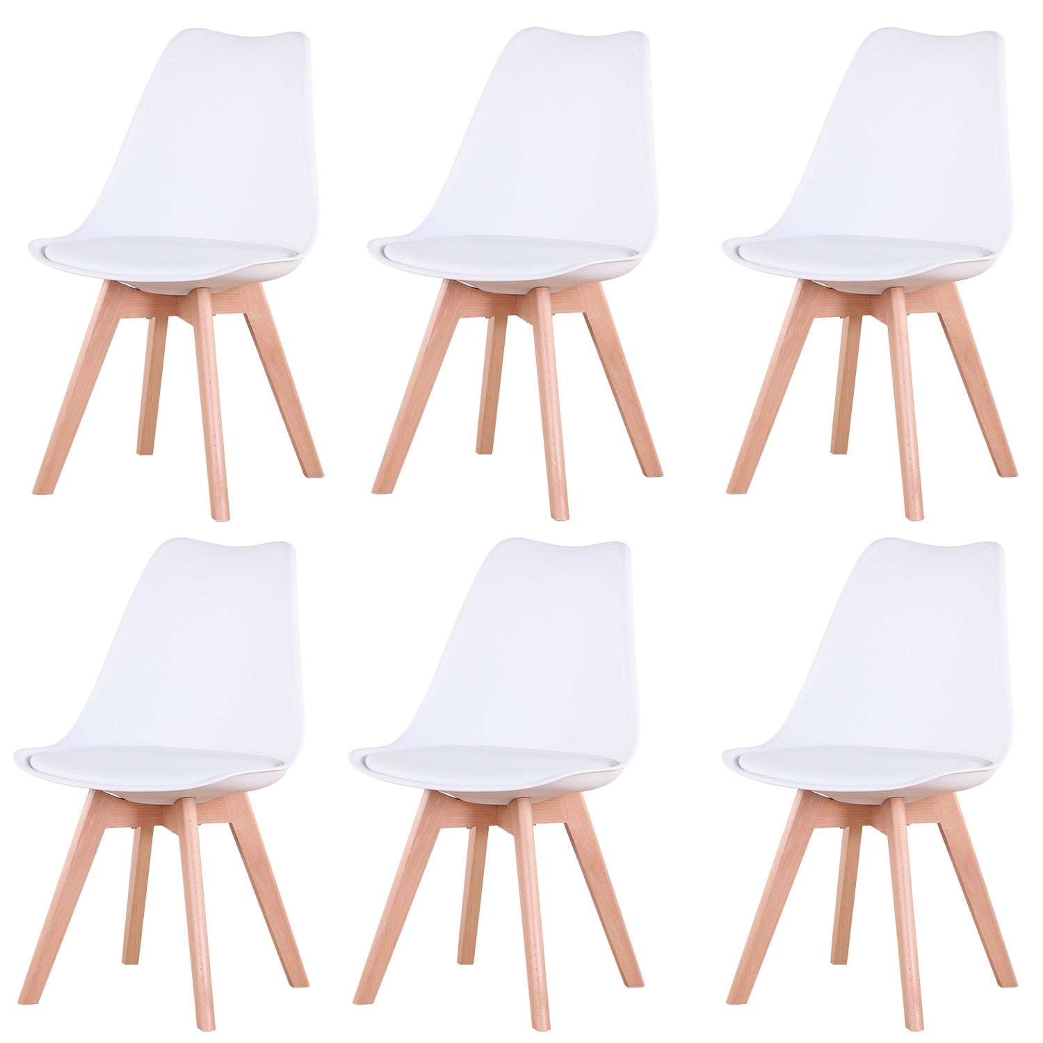 A Set of 6 Nordic Medieval Dining Chairs PU Padded Seat Beech Wood Legs Desk Chairs for Dining Room Bedroom Balcony Restaurant - Provence Home Living Store