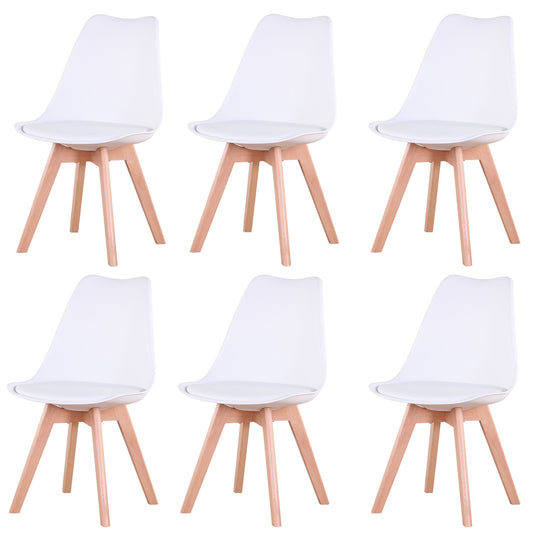 A Set of 6 Nordic Medieval Dining Chairs PU Padded Seat Beech Wood Legs Desk Chairs for Dining Room Bedroom Balcony Restaurant - Provence Home Living Store