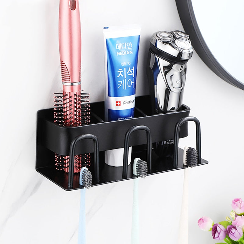 Wall Mounted Toothbrush Holder Aluminium Alloy Toothpaste Rack Bathroom Household Space Saving Bathroom Accessories - Provence Home Living Store