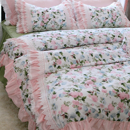 Beauty American bedding set Pastoral princess bedding set king size Rose lace bed comforters Cotton wedding bedding set Linens - Provence Home Living Store