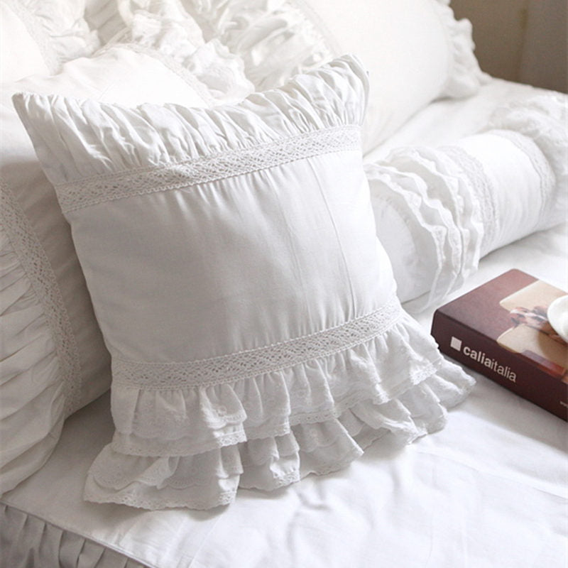 Super Luxury white lace ruffle square pillow case wedding decorative bedding textile sofa pillow princess cushion cover sale - Provence Home Living Store