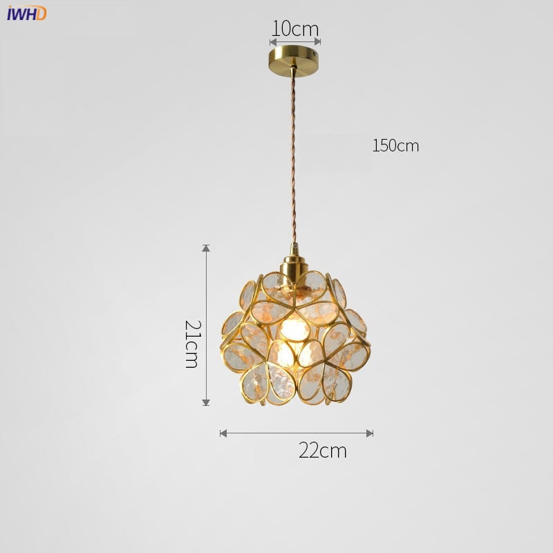 IWHD Nordic Flower Copper Pendant Lighting Fixtures Bedroom Dinning Living Room Glass LED Pendant Light Fixtures Luminaria - Provence Home Living Store