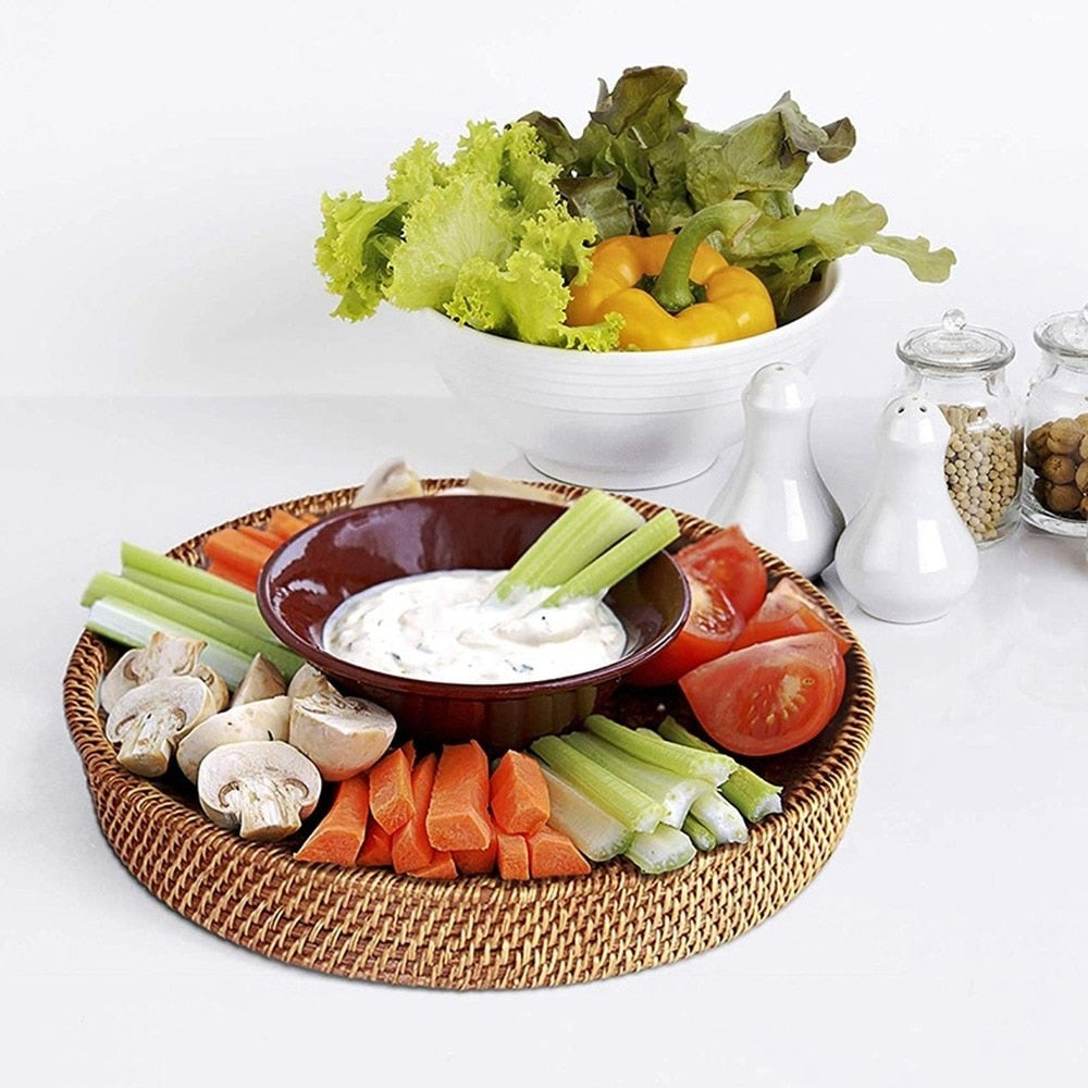 Rattan household desktop tea tray fruit bread basket portable fruit bowl hotel tray towel basket storage special  WF - Provence Home Living Store