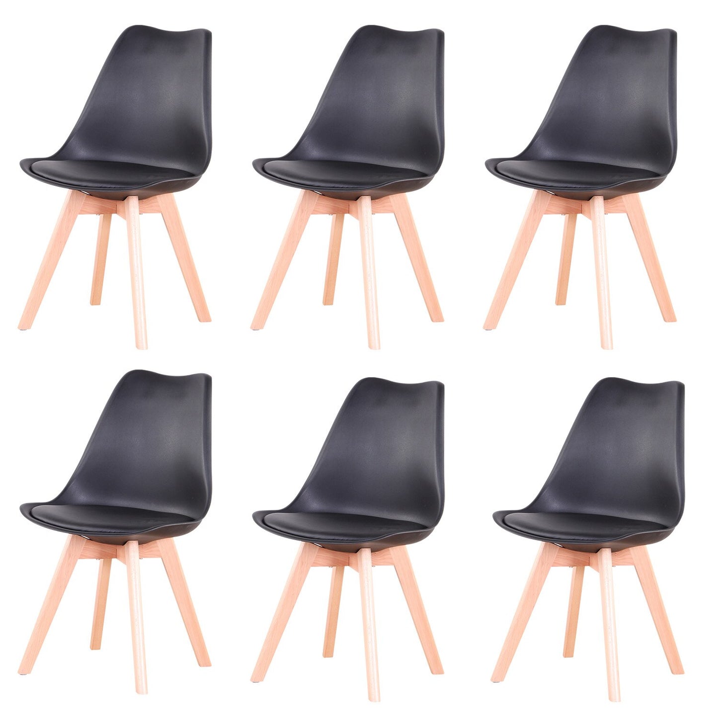 A Set of 6 Nordic Medieval Dining Chairs PU Padded Seat Beech Wood Legs Desk Chairs for Dining Room Bedroom Balcony Restaurant - Provence Home Living Store