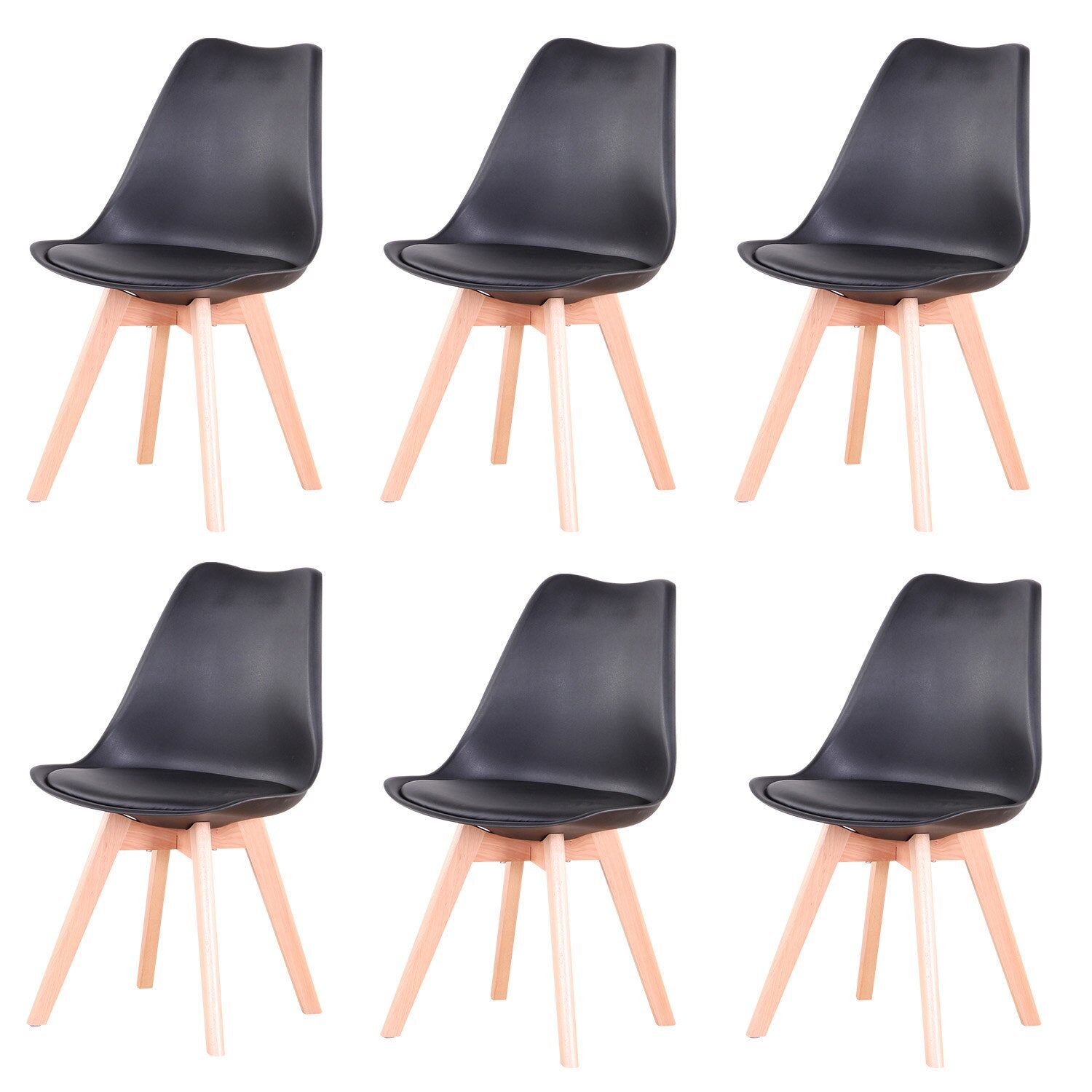 A Set of 6 Nordic Medieval Dining Chairs PU Padded Seat Beech Wood Legs Desk Chairs for Dining Room Bedroom Balcony Restaurant - Provence Home Living Store