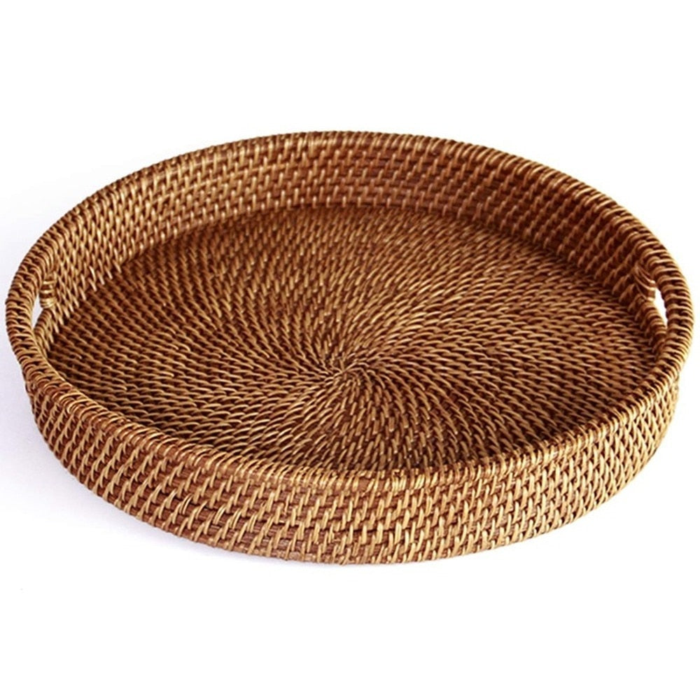 Rattan household desktop tea tray fruit bread basket portable fruit bowl hotel tray towel basket storage special  WF - Provence Home Living Store