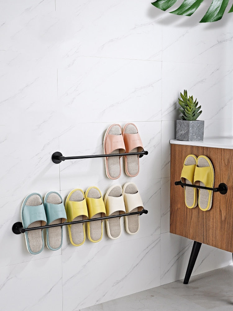 Slipper Rack Towel Hanger Wall-Mounted Shoes Storage Rack Punch Free Aluminium Alloy Slippers Holder - Provence Home Living Store