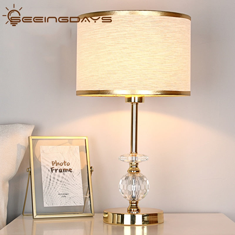 SeeingDays Golden Edge Lampshade Ball Crystal Table Lamp For Bedroom Living Room Bedside Lamp Modern European Crystal Lamp E27 - Provence Home Living Store