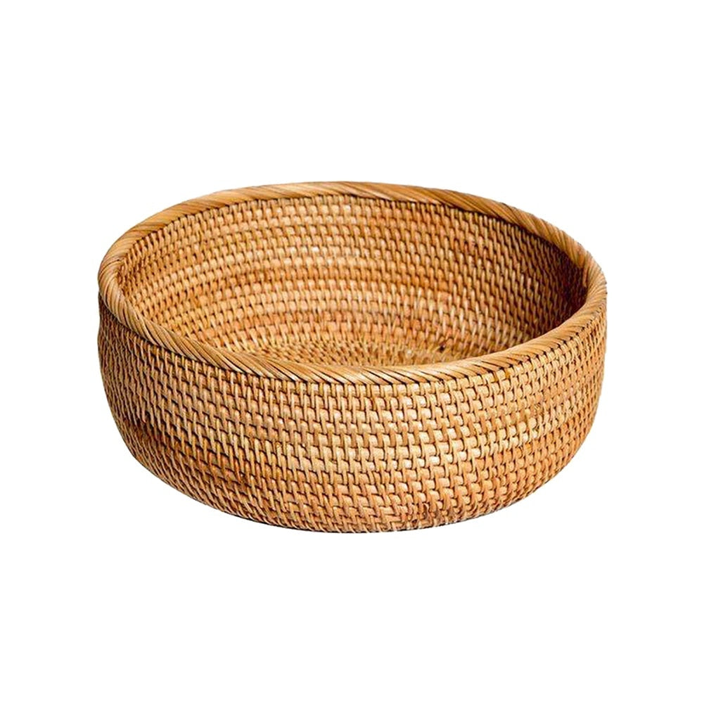 Hand-woven Rattan Wicker Basket Fruit Tea Snack Bread Basket Cosmetic Storage Box Kitchen Desktop Organizer Sundries Container - Provence Home Living Store