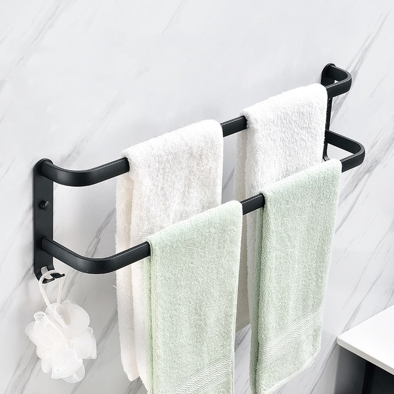 Wall Mounted Towel Rack Towel Hanger Rail Space Aluminum Black Towel Bar Rail Matte Black Towel Holder Bathroom Accessories - Provence Home Living Store