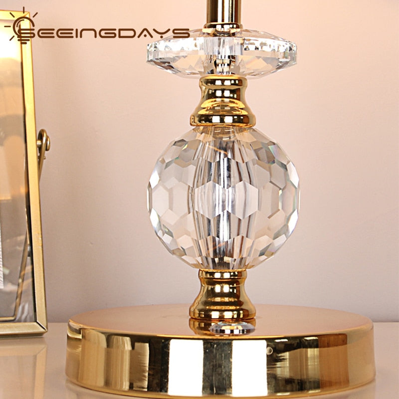 SeeingDays Golden Edge Lampshade Ball Crystal Table Lamp For Bedroom Living Room Bedside Lamp Modern European Crystal Lamp E27 - Provence Home Living Store