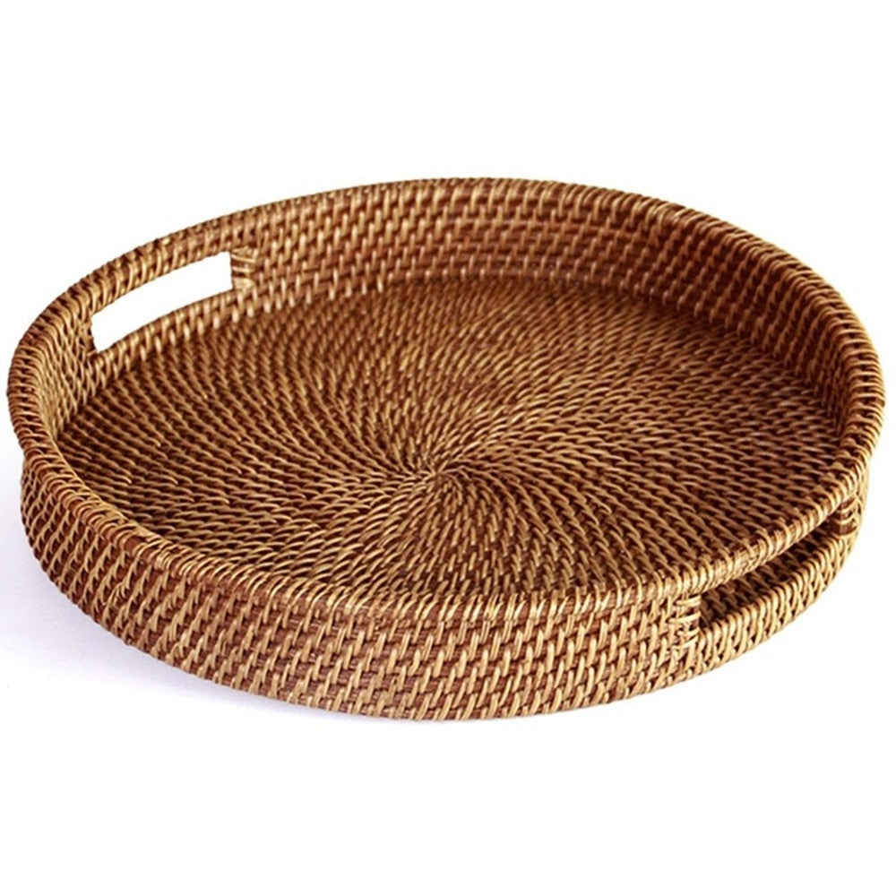 Rattan household desktop tea tray fruit bread basket portable fruit bowl hotel tray towel basket storage special  WF - Provence Home Living Store